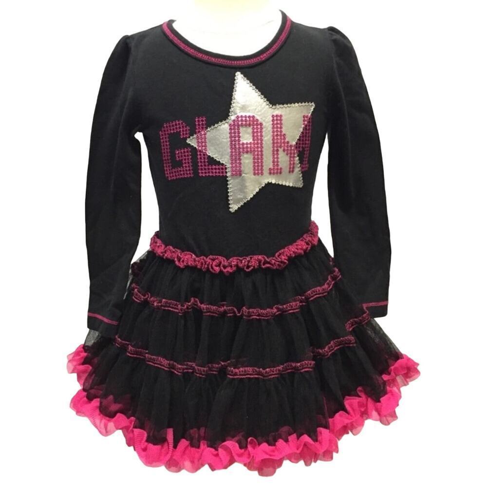 Amy Coe Girls 2T Black Pink Glam Star Ruffle Tutu Dress